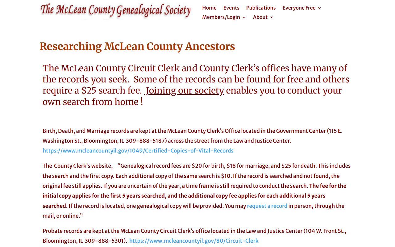 Twin City Genealogical Society research resources for Bloomington McLean County