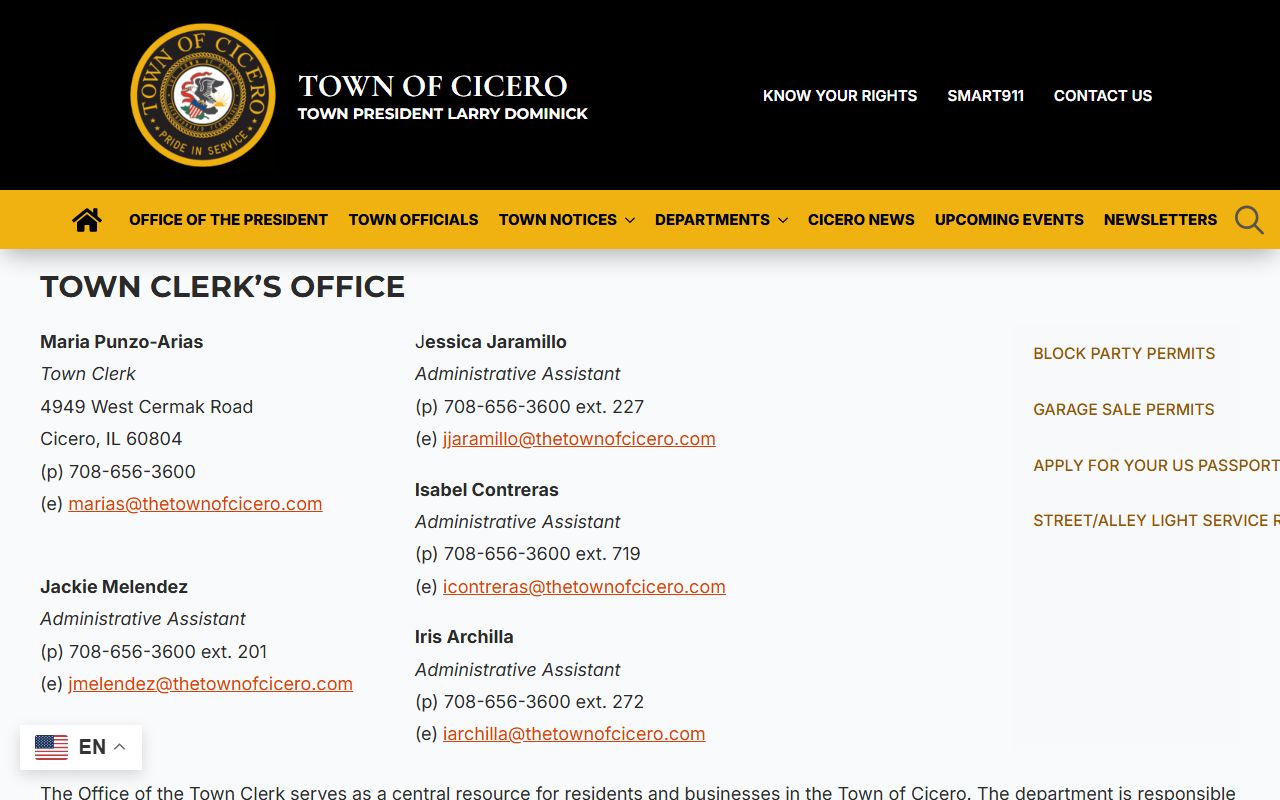 Cicero Town Clerk office page showing death certificate request information