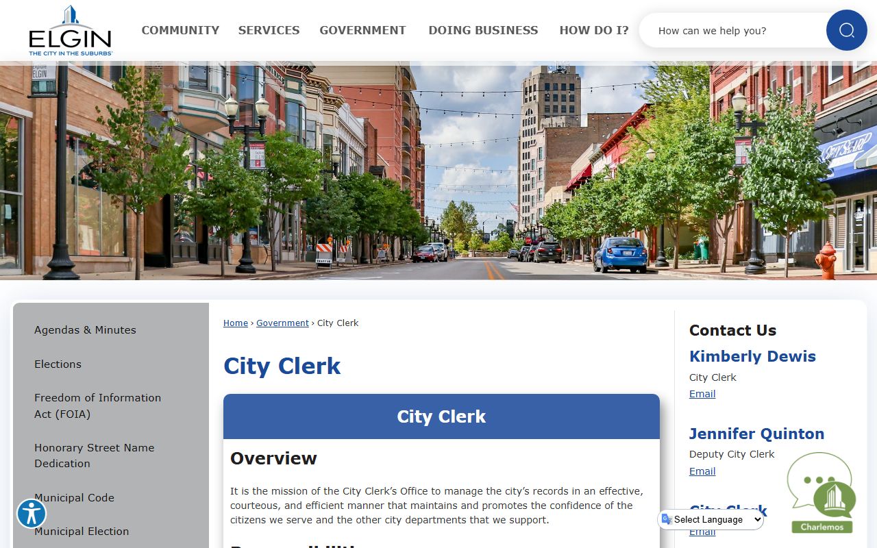 City of Elgin City Clerk page
