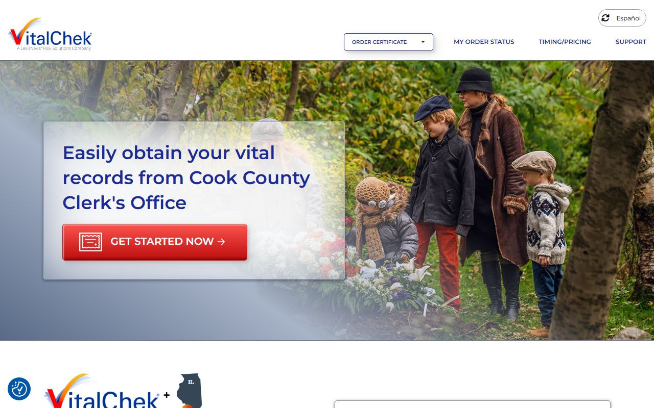 VitalChek online death certificate ordering page for Skokie Cook County requests