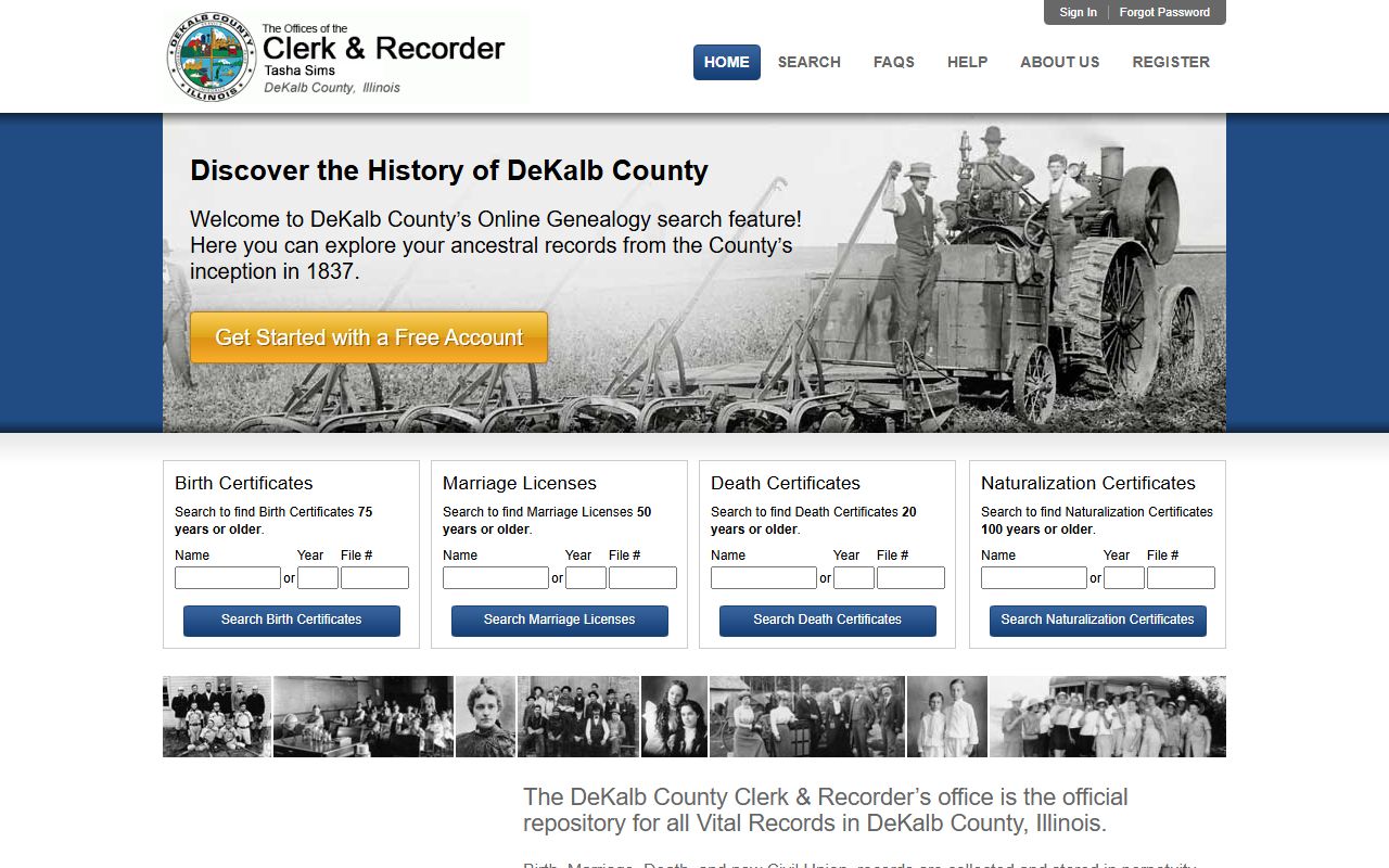 DeKalb County Genealogy website showing historical death records for DeKalb County Illinois