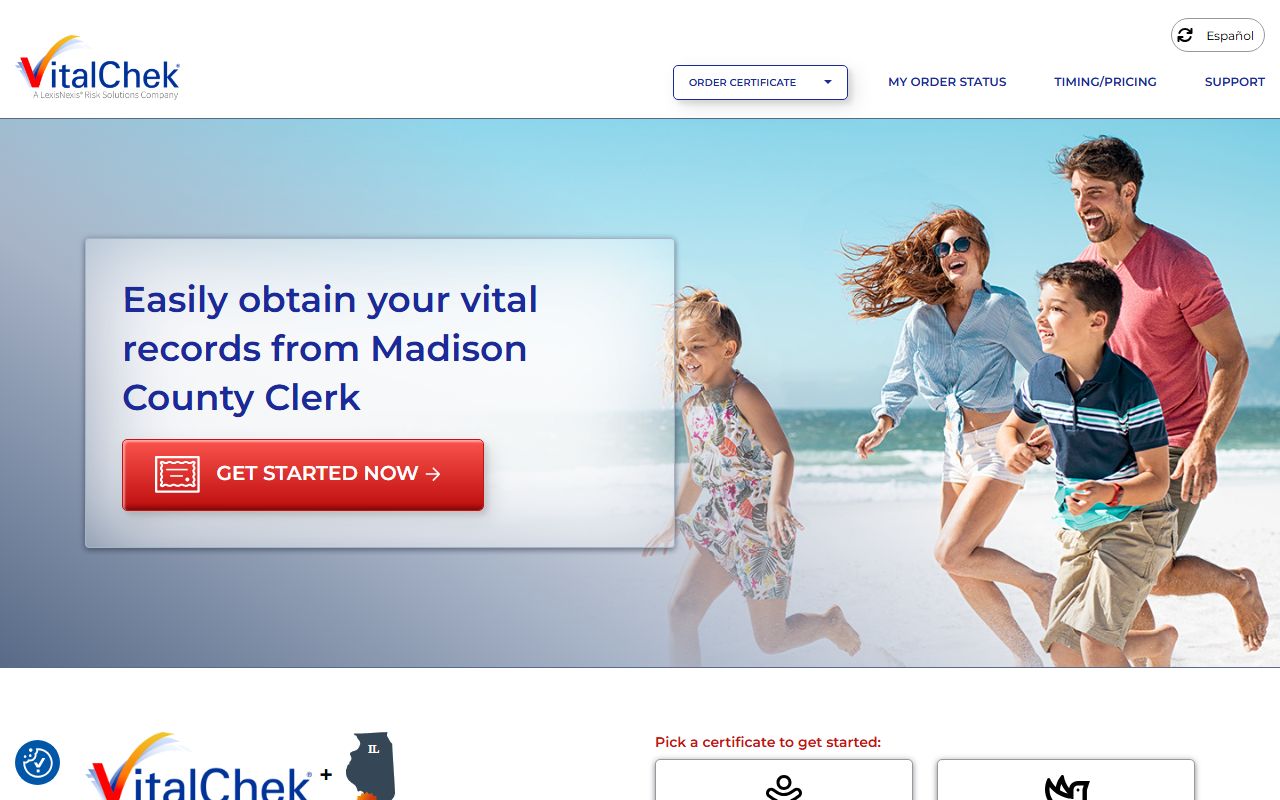 VitalChek online ordering portal for Madison County Illinois death certificates
