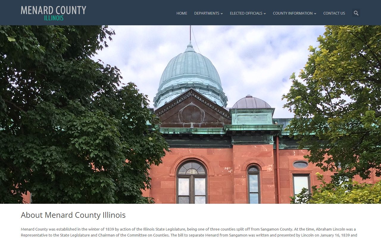Menard County Illinois official website showing county clerk contact details for death records